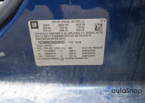 2017 Chevrolet Silverado 1500 2Lt из США, поврежденный, VIN 1GCVKREC3HZ200787